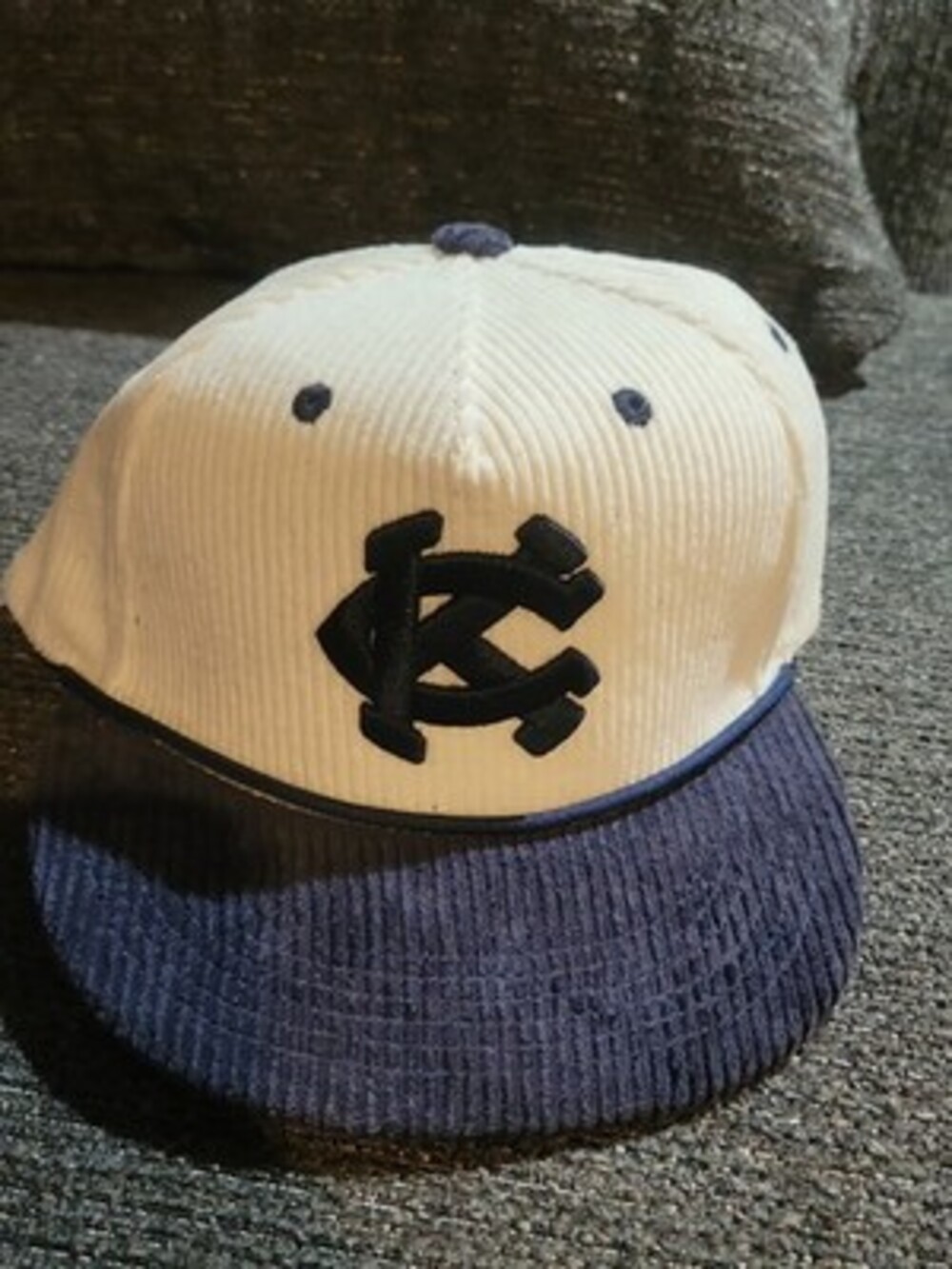 KC Kansas City Monarchs Corduroy Rope White Navy Snapback Hat